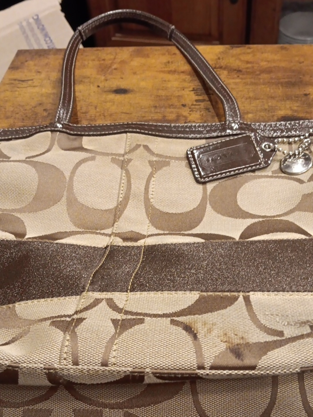 Authentic Vintage Y2K Coach Signature Stripe Zip Top Tote Bag